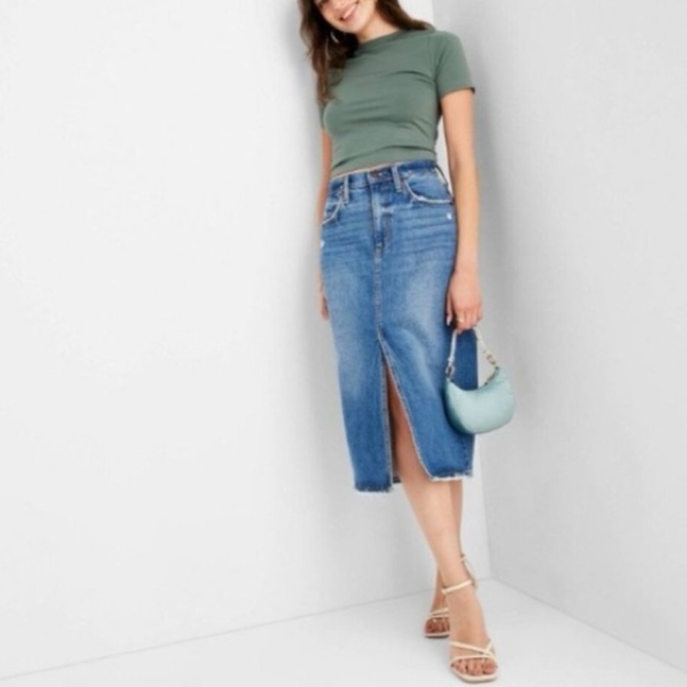 Universal Thread Blue Denim Midi Skirt
